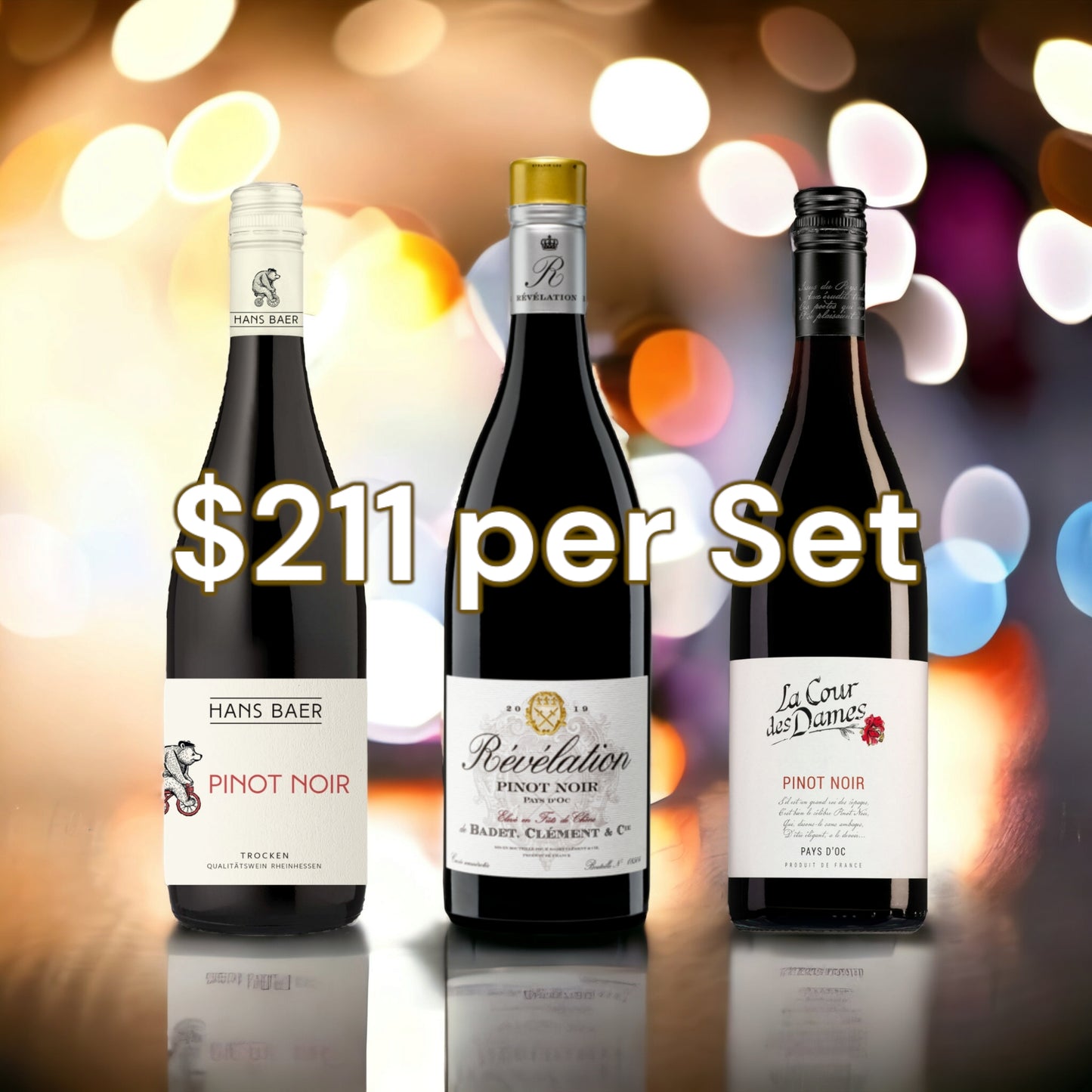 Badet Clement Pinot + La Cour des Dames Pinot + Hans Baer Pinot Red Wine Lillion Wine special offer